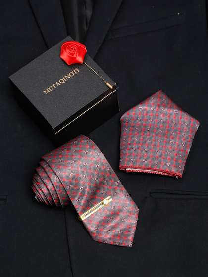 MUTAQINOTI Men Square
                    Silk Blend Necktie Accessory Gift Set