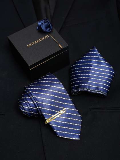 MUTAQINOTI Men Stripes
                    Silk Blend Necktie Accessory Gift Set