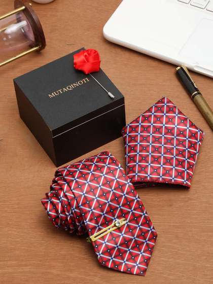 MUTAQINOTI Men Geometric
                    Woven Design Formal Accessory Gift Set