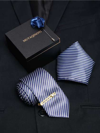 MUTAQINOTI Men Stripes
                    Silk Blend Necktie Accessory Gift Set