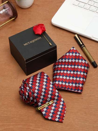 MUTAQINOTI Men Checked
                    Silk Blend Necktie Accessory Gift Set
