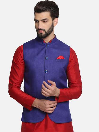 TAHVO Men Woven Satin Nehru Jacket