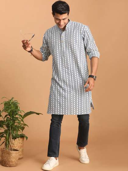 VASTRAMAY Geometric Printed Cotton Sustainable Kurta