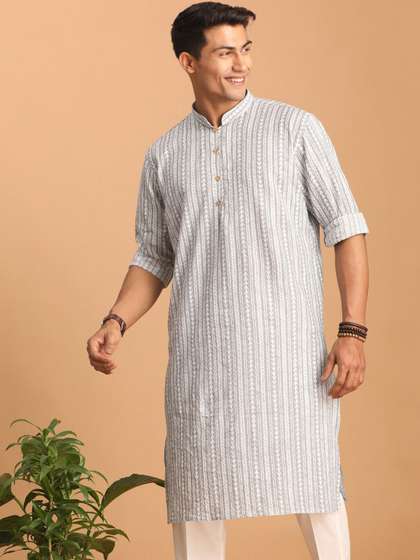 VASTRAMAY Striped Printed Cotton Sustainable Kurta