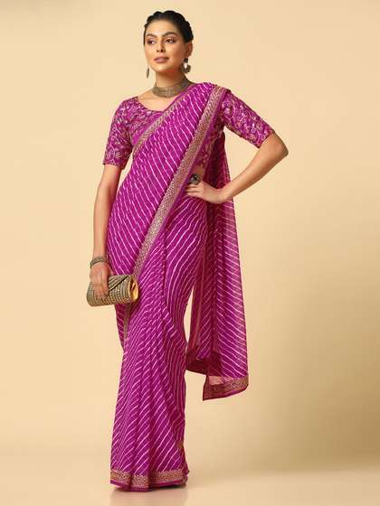 KALINI Embroidered
                        Sequined Poly Georgette Leheriya Saree