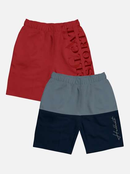 HELLCAT Boys Pack Of 2
                    Typography Printed Mid-Rise Cotton Shorts
