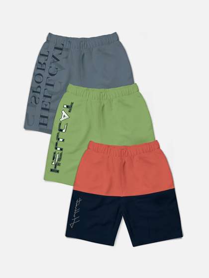 HELLCAT Boys Pack of 3
                    Mid-Rise Colourblocked Printed Cotton Shorts