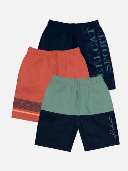 HELLCAT Boys Pack Of 3
                      Typography Printed Cotton Shorts