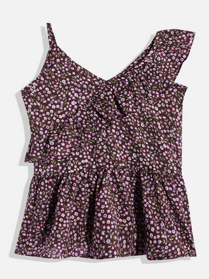 HERE&NOW Floral
                    Printed Ruffles Empire Top