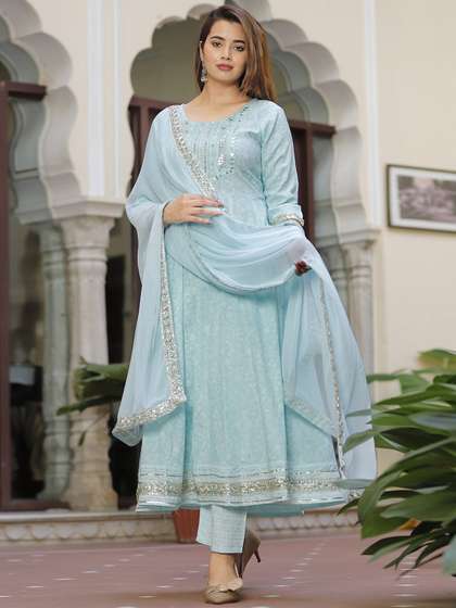 SINGNI Ethnic Motifs
                        Printed Mirror Work Anarkali Kurta with Trousers
                        & Dupatta