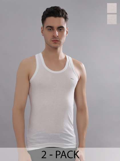 Dollar Bigboss Men
                        Solid Pack of 2 White Combed Cotton Shrinkless
                        Casual Vest