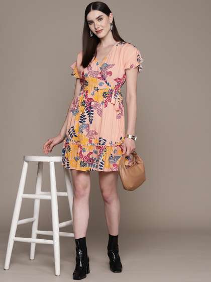 Label Ritu Kumar
                        Floral Print Flutter Sleeve Dress