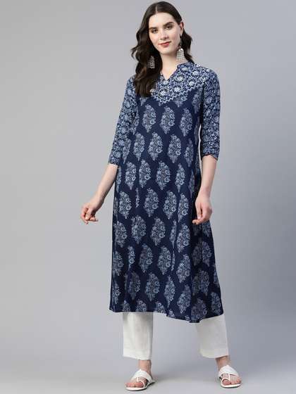 Vbuyz
                            Embroidered Kantha Work Indigo Pure Cotton
                            Kurta