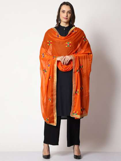 WEAVERS VILLA Floral
                        Embroidered Dupatta With Phulkari
