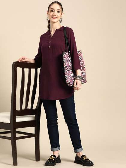 Sangria Printed Mandarin Collar Short Kurti