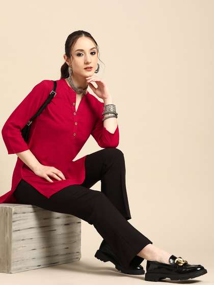 Sangria Printed Mandarin Collar Short Kurti