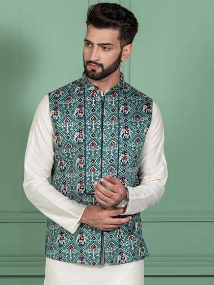 KISAH Men Printed Nehru Jacket