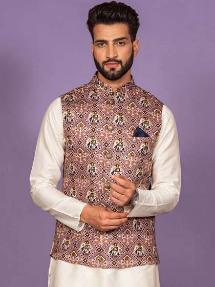 KISAH Men Printed Woven Nehru Jacket