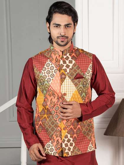 KISAH Printed Woven Nehru Jacket