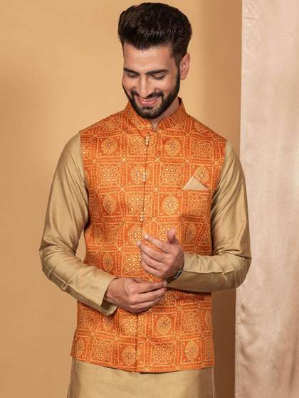 KISAH Men Bandhani Printed Woven Nehru Jacket