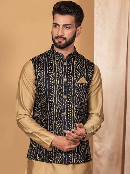 KISAH Bandhani Printed Nehru Jacket