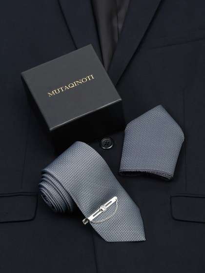 MUTAQINOTI Men Silk
                      Formal Necktie & Pocket Square & Tiepin
                      Accessory Gift Set