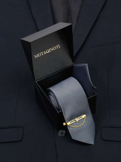 MUTAQINOTI Men Silk
                      Formal Necktie & Pocket Square & Tiepin
                      Accessory Gift Set