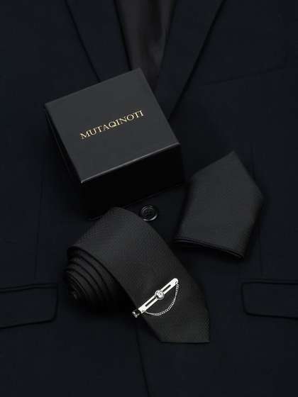 MUTAQINOTI Men Self
                      Design Silk Accessory Gift Set