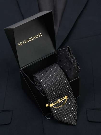 MUTAQINOTI Men
                      Checkered Silk Necktie Accessory Gift Set
