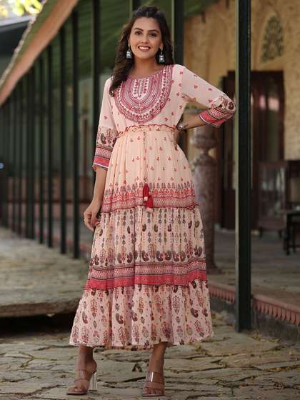 Juniper Floral
                          Embroidered Georgette Maxi Dress