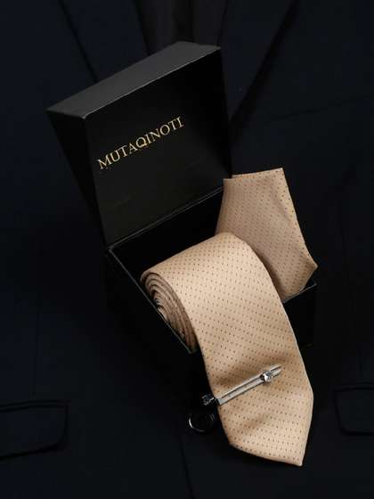 MUTAQINOTI Men Dotted
                    Pattern Silk Formal Accessory Gift Set