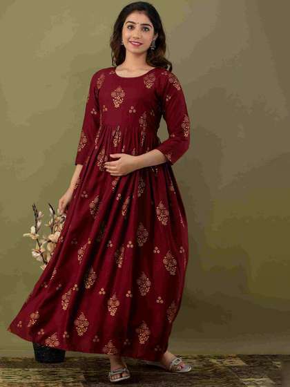 Mialo fashion Floral
                      Printed Fit & Flare Maternity Cotton Ethnic
                      Dress