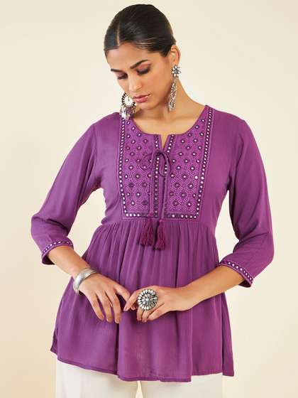 Soch Embroidered Round Neck Ethnic Tunic