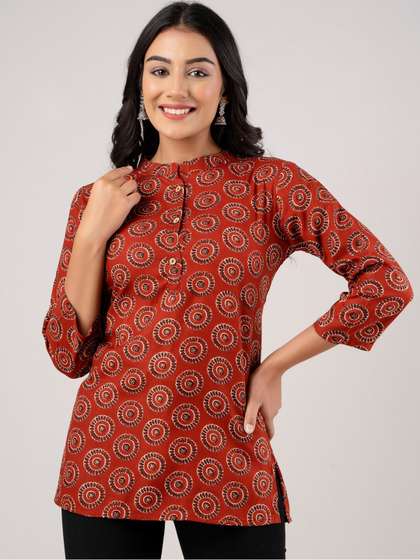 FERANOID Mandarin
                        Collar Ethnic Motifs Printed Kurti
