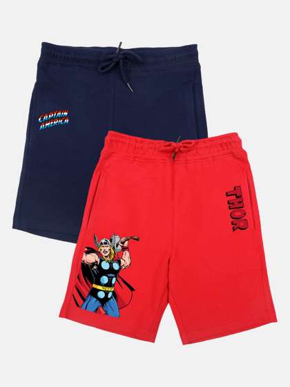YK Marvel Boys Pack Of 2
                    Graphic Printed Mid-Rise Outdoor Shorts