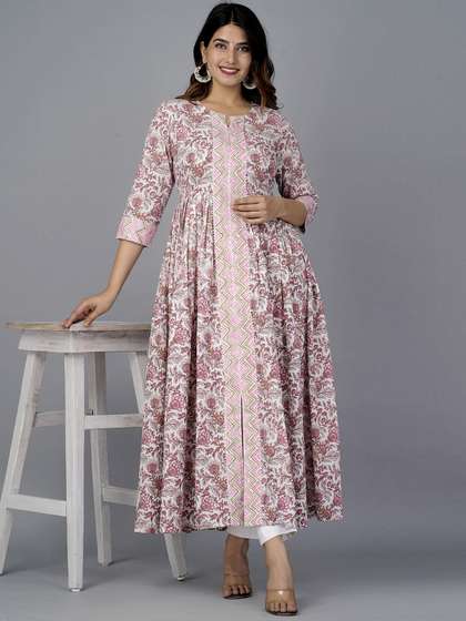 KALINI Floral Printed Keyhole Neck Sequinned Anarkali Kurta