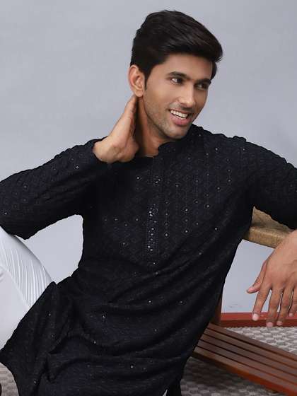 Anouk Band Collar Sequinned Kurta