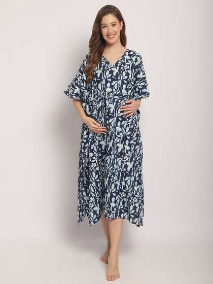 Secret Wish Floral
                        Printed Pure Cotton Maternity Kaftan Nightdress