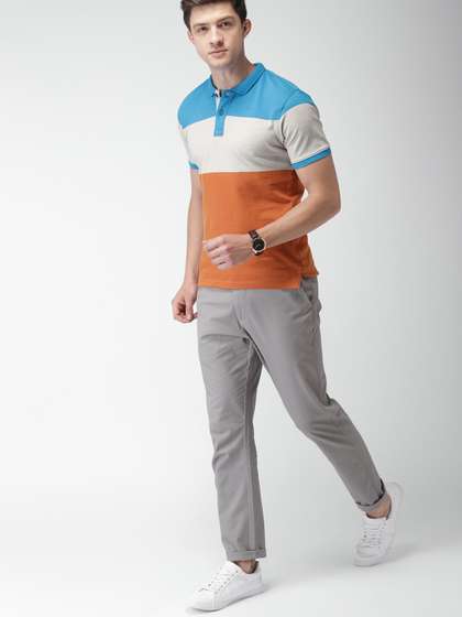 Mast & Harbour Mast Harbour Men Blue Colourblocked Polo Collar Cotton T-shirt