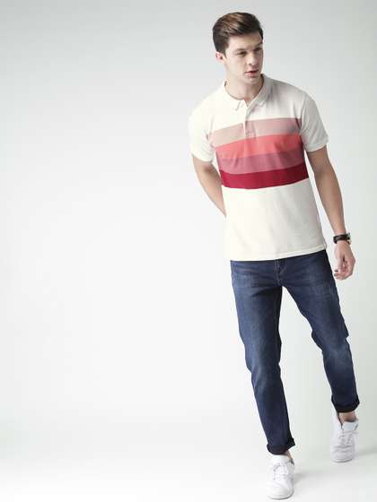 Mast & Harbour Striped Polo Collar Pure Cotton T-shirt