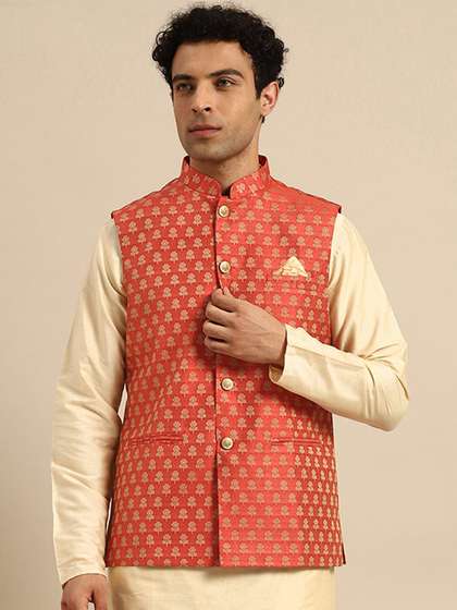 KISAH Woven Design Nehru Jacket