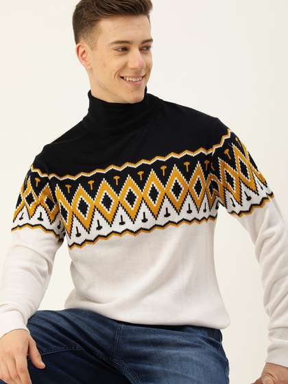 Mast & Harbour
                        Turtle Neck Colourblocked & Geometric
                        Self-Design Acrylic Pullover
