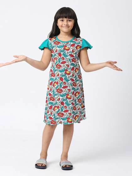 SINI MINI Girls Floral
                    Printed Pure Cotton Nightdress