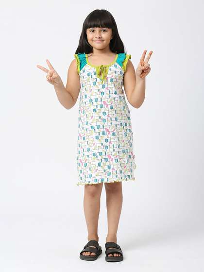 SINI MINI Girls Floral
                    Printed Pure Cotton Nightdress