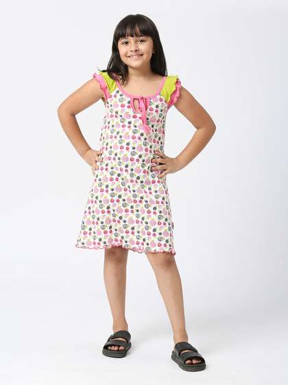 SINI MINI Girls Floral
                      Printed Pure Cotton Nightdress