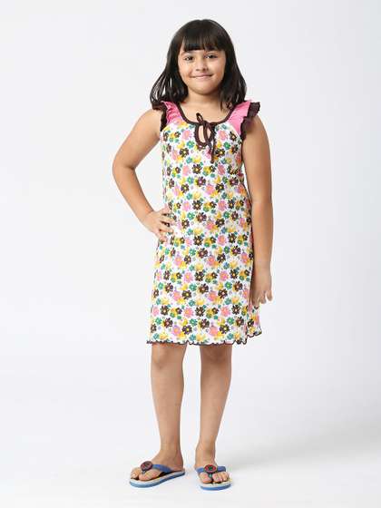 SINI MINI Girls Floral
                      Printed Pure Cotton Nightdress
