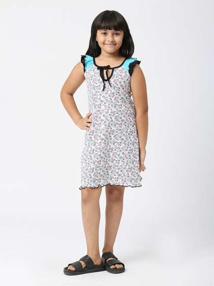SINI MINI Girls Floral
                      Printed Pure Cotton Nightdress
