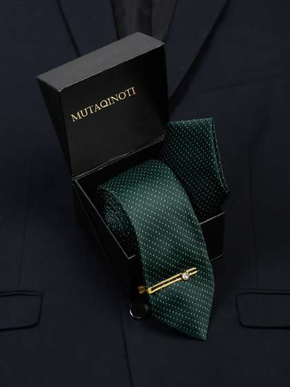MUTAQINOTI Men Dotted
                    Silk Necktie Accessory Gift Set