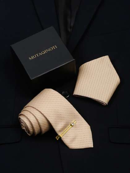 MUTAQINOTI Men Dotted
                    Silk Necktie Accessory Gift Set