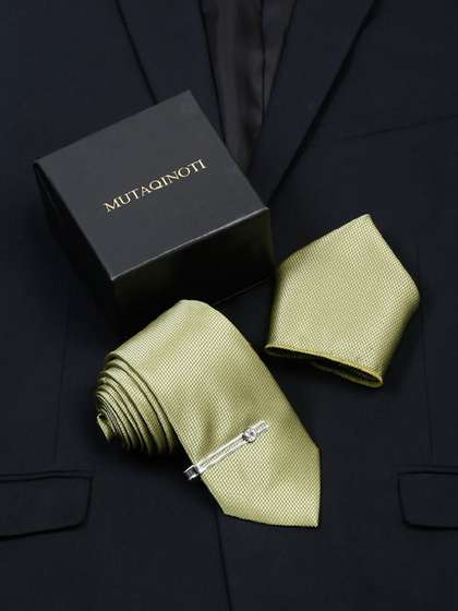 MUTAQINOTI Men Woven
                    Design Silk Necktie Accessory Gift Set